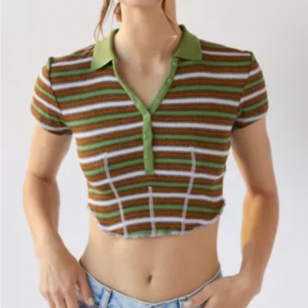 BDG orange and green striped collard crop top